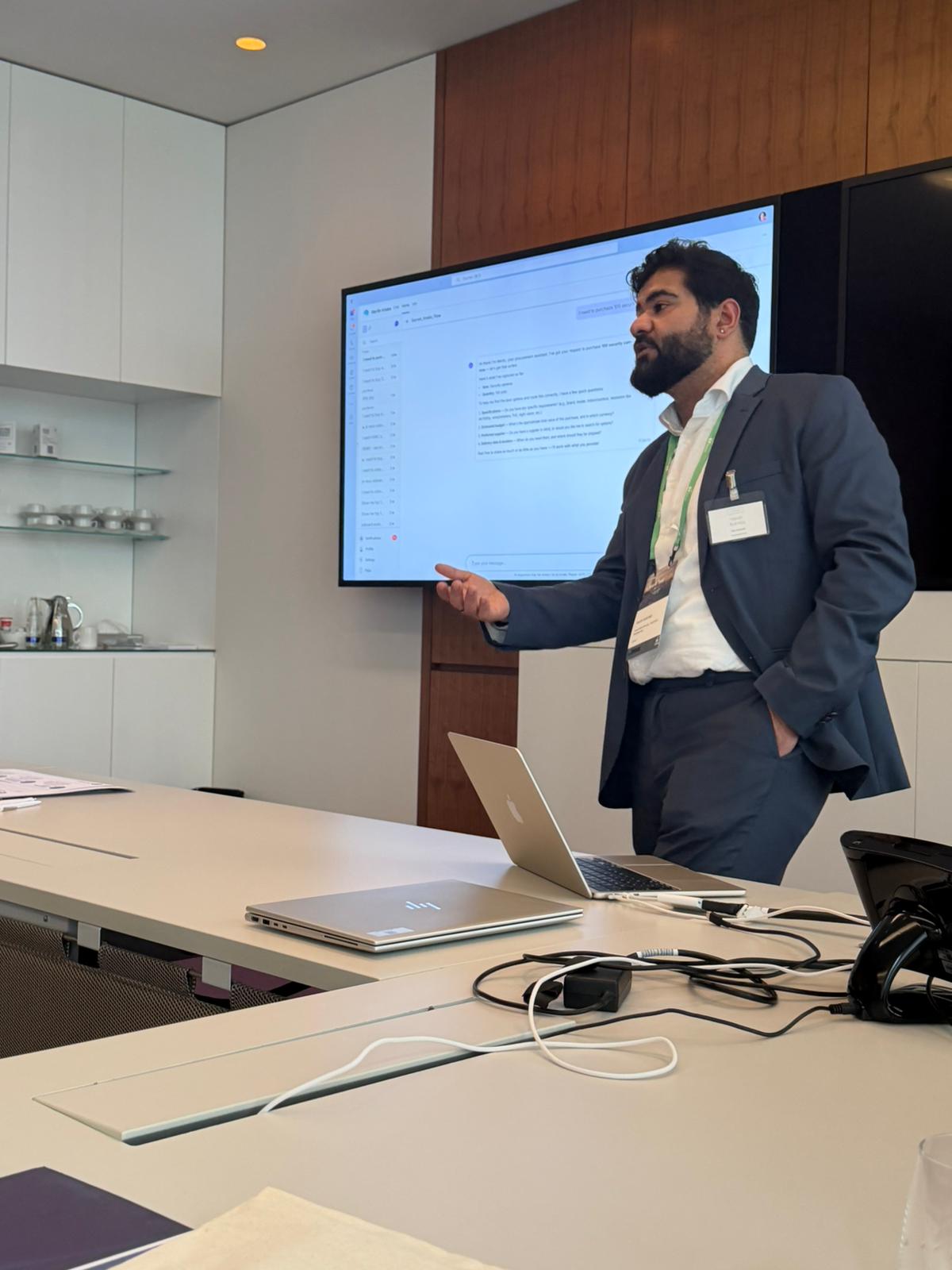 Varun Kukreja presenting an agentic AI procurement demo to an enterprise customer
